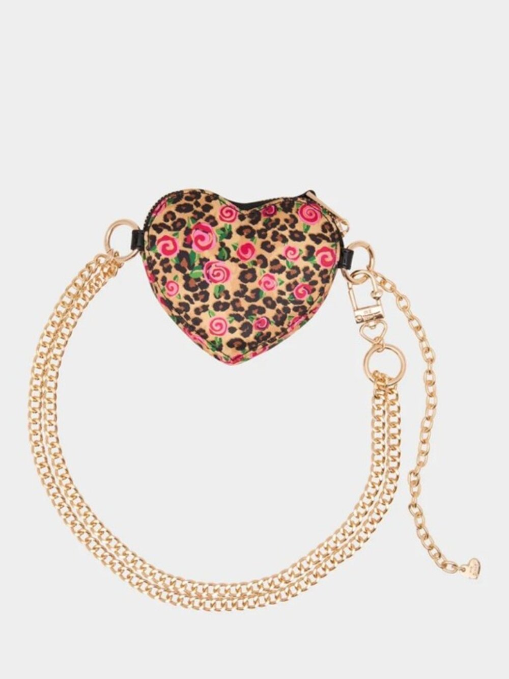 NWT S/M Betsey Johnson Printed Heart Pouch on Chain Belt